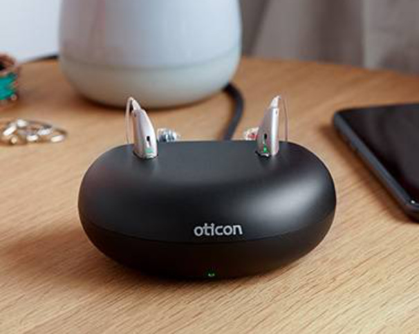 rechargeable hearing aid oticon in case