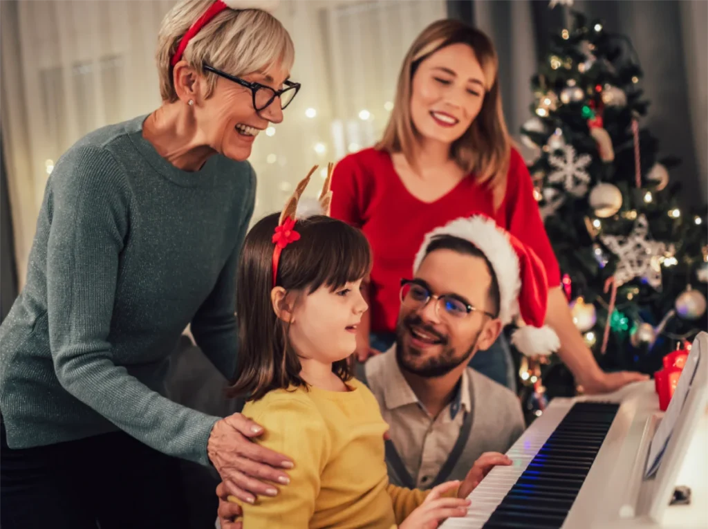 The sound of the season family around piano